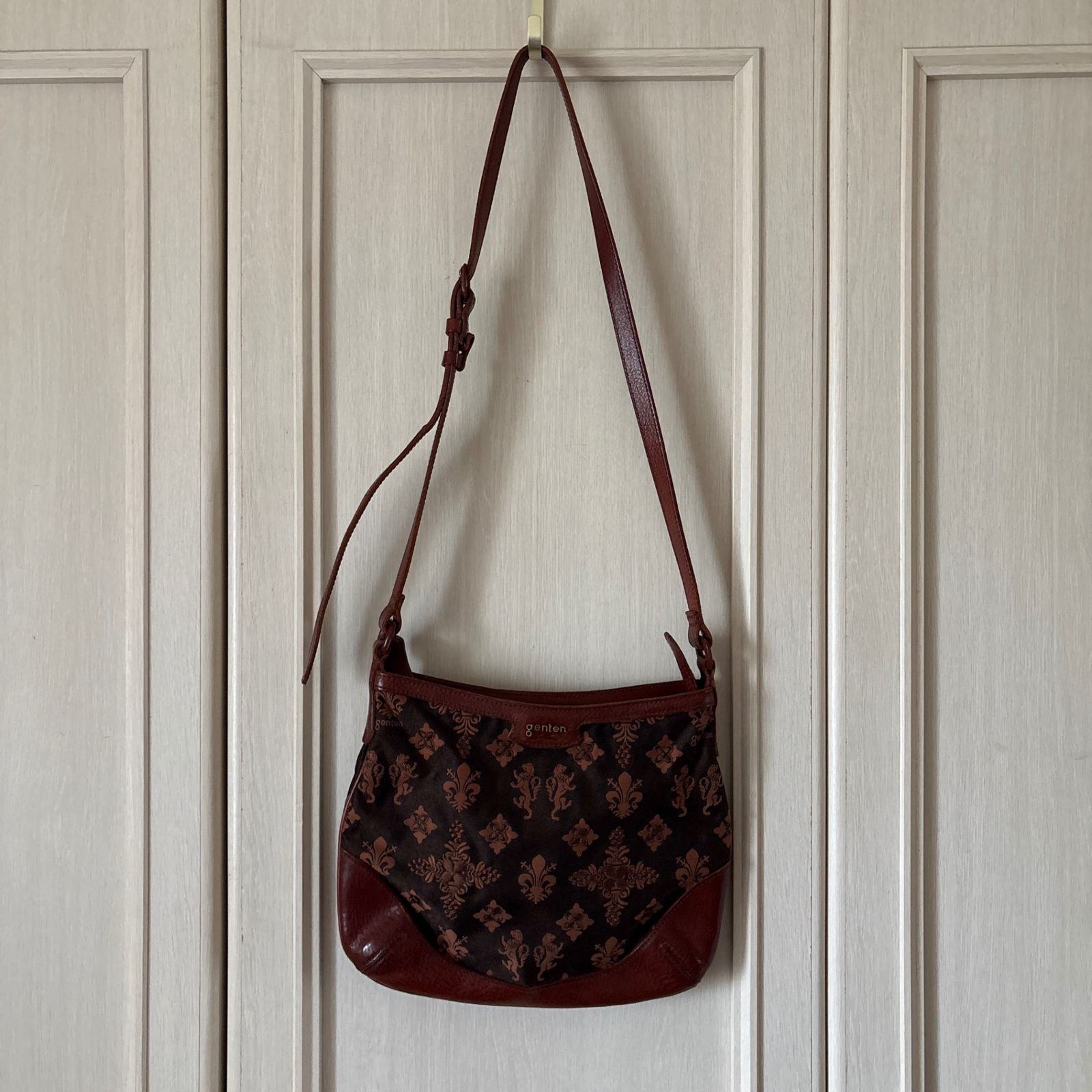 genten ゲンテン ジャガード 総柄 本革 leather レザー BAG バッグ 