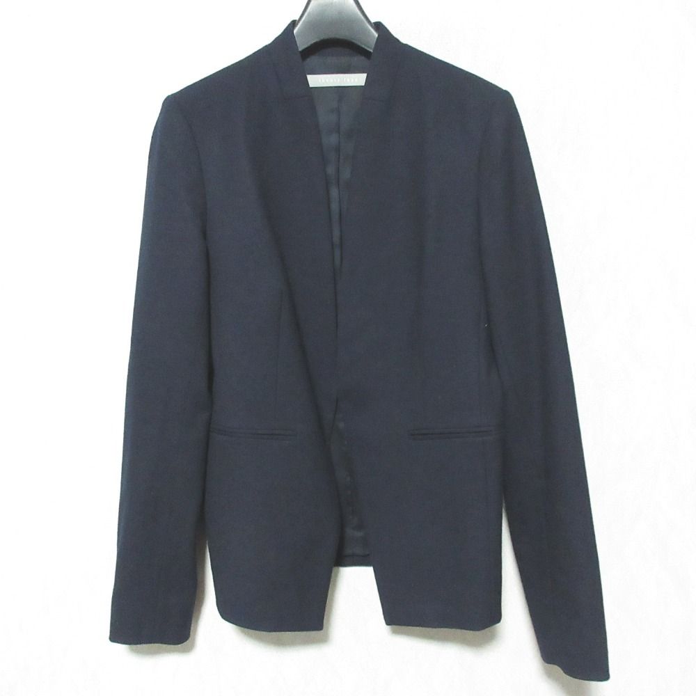美品 theory luxe セオリーリュクス サキソニーソフト ノーカラージャケット スカート セットアップ スーツ 38 ネイビー レディース 古着 中古 USED 美品 theory luxe セオリーリュクス サキソニーソフト ノーカラー