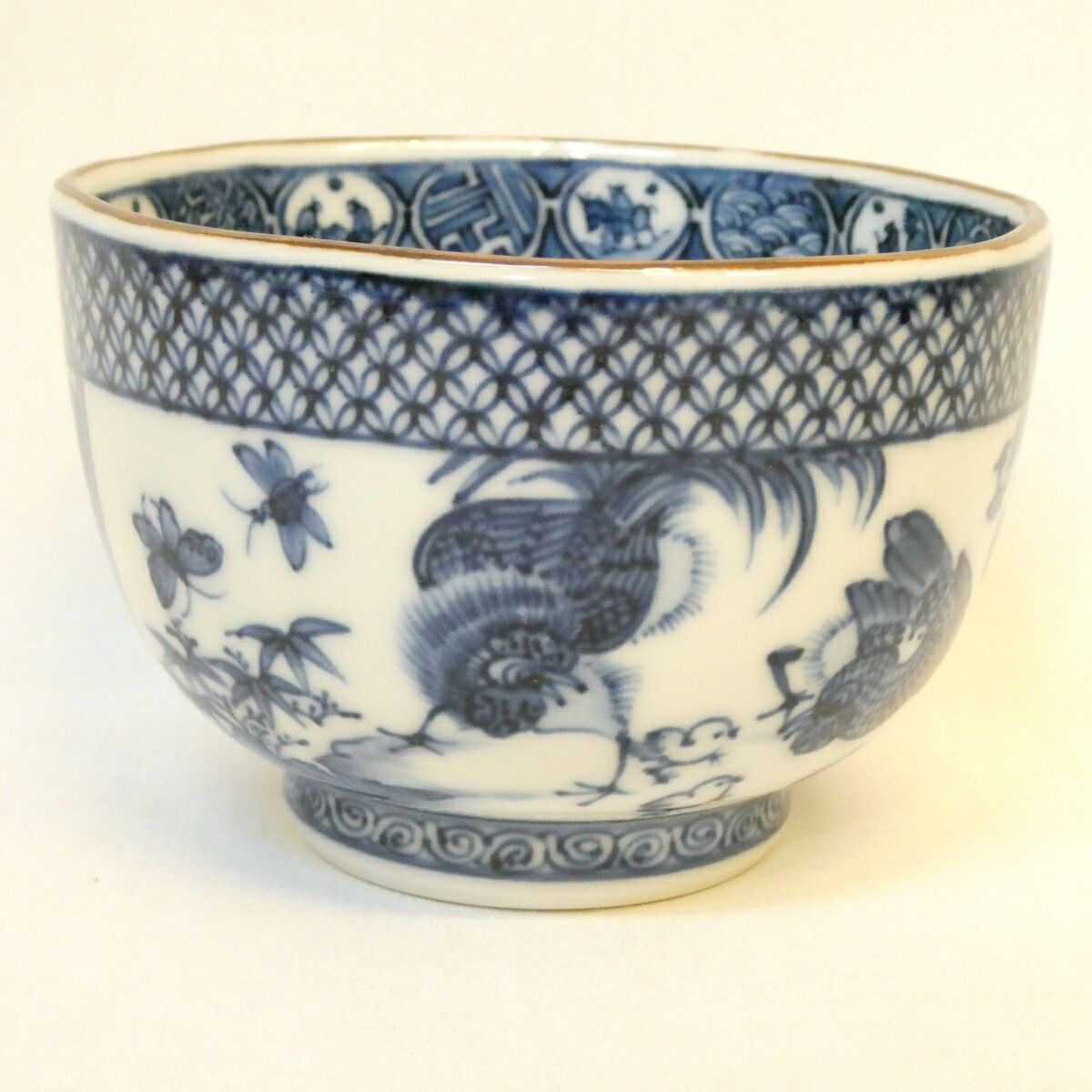 ♦呉須染付 八角面取り 蓋物碗 茶道具 懐石用 古美術品 明治時代 江戸？骨董品 四月の特売品】五山窯 林淡幽作 祥瑞写 八角 茶碗 染付 山水花鳥文