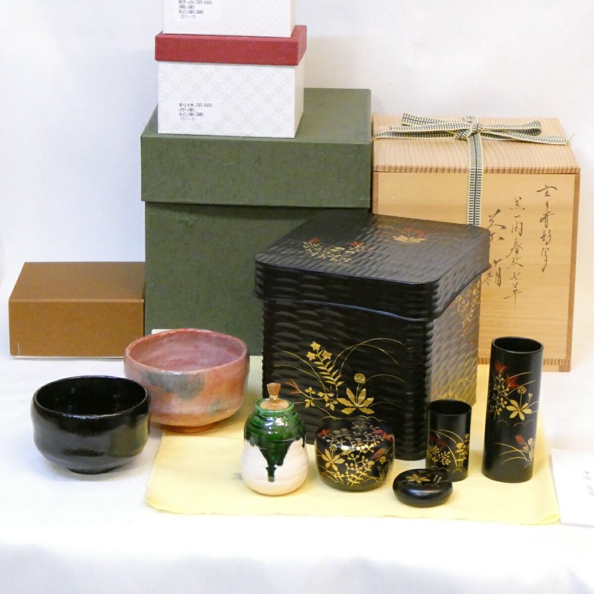 取引中  c460 茶箱 漆塗 野点セット 抹茶碗 棗 振出 茶道具 ほんぢ園限定 オリジナル 茶道 抹茶付 カジュアル 野点 お茶碗セット