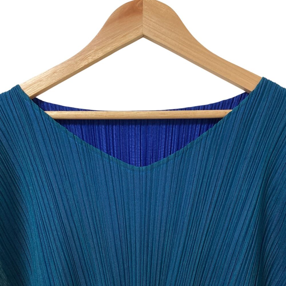 美品 PLEATS PLEASE ISSEY MIYAKE プリーツプリーズ イッセイミヤケ レイヤード カットソー PP43-JK615 サイズ3 グリーン ブルー レディース 古着 中古 USED 美品 PLEATS PLEASE ISSEY MIYAKE プリーツプリーズ イッセイミヤケ