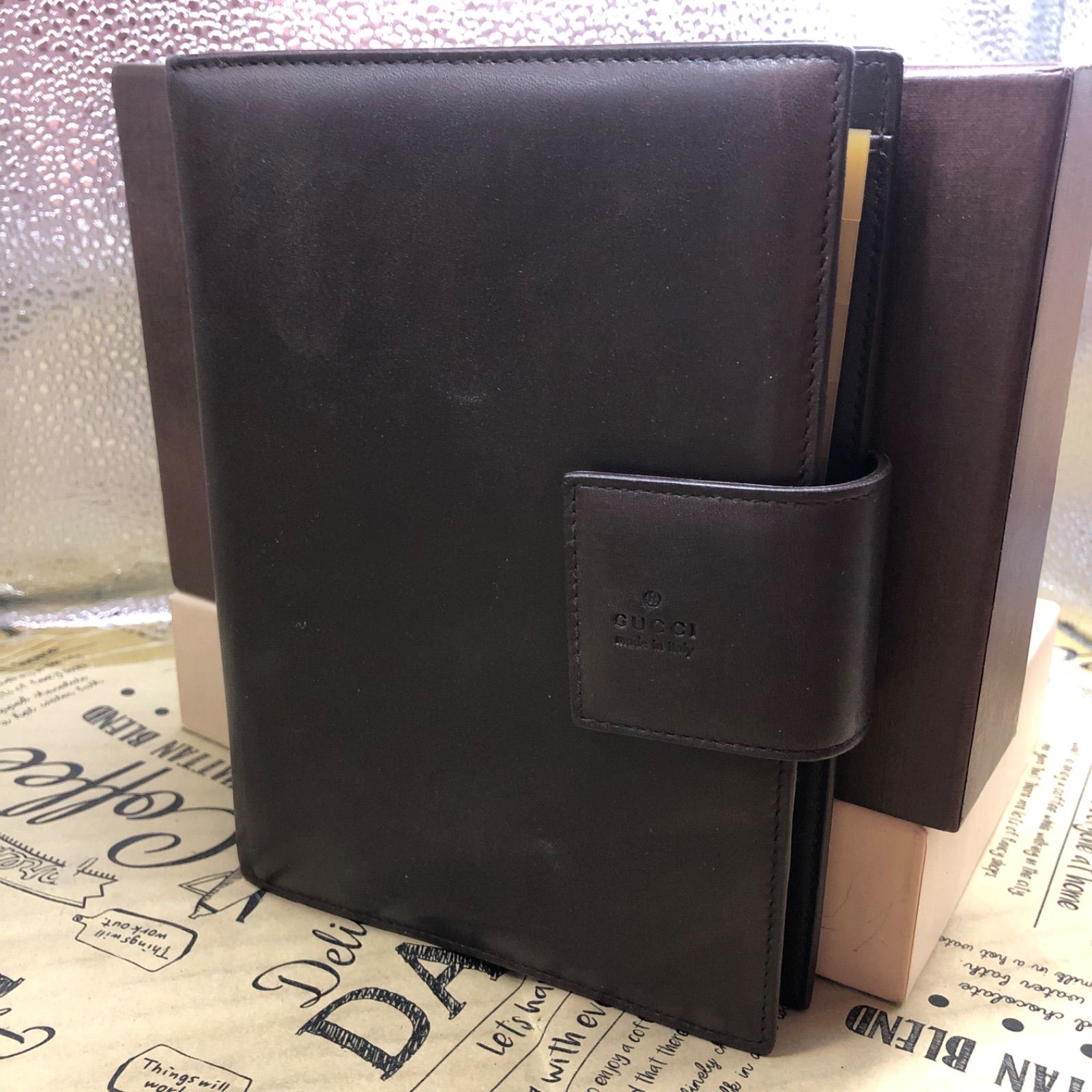 グッチ 手帳 アジェンダ 6連 革 茶 ノートカバー スケジュール ビジネス GC251