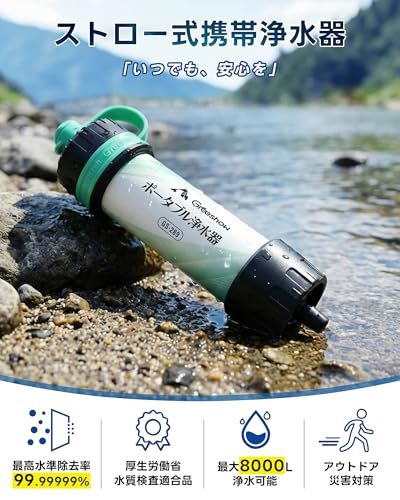 8000L大容量&フィルター交換不要】Greeshow 携帯用浄水器 アウトドア