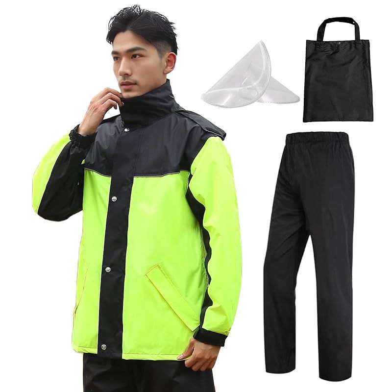 【新品】 [三和雨] レインコート メンズ バイクレインウェア 自転車 レインスーツ 上下セット【高防水・二重つば・反射シート・透湿】 カッパ 作業用 雨合羽 通勤 通学 男女兼用 収納袋付き 1