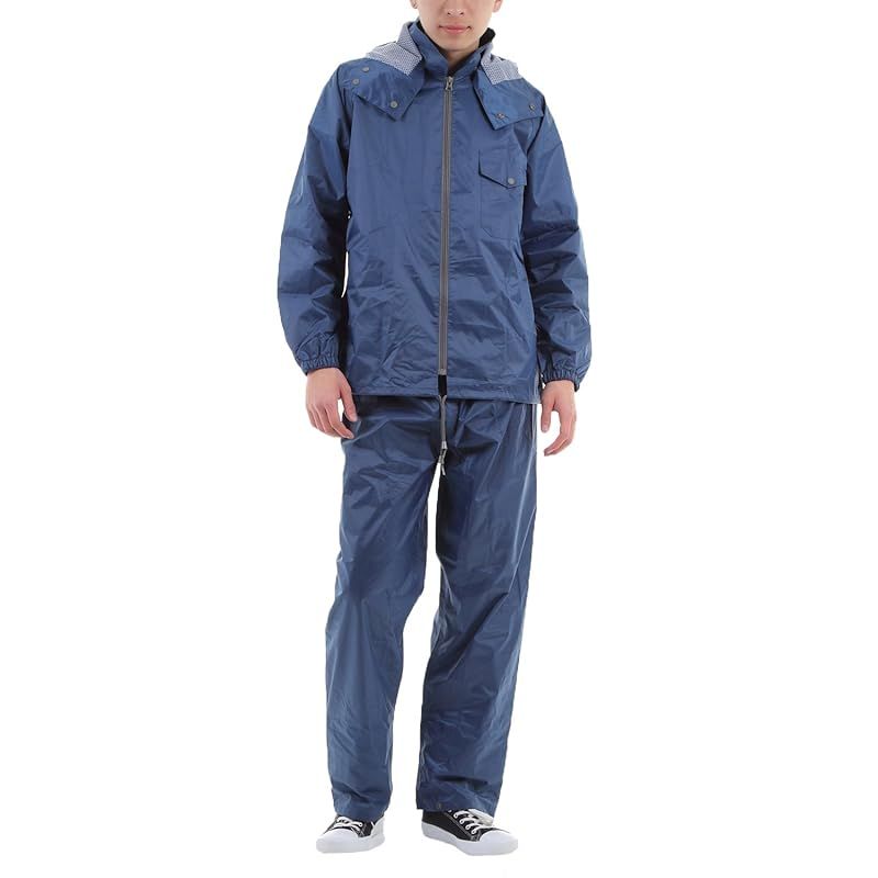 【新品】 [エコライドワールド] レインコート カッパ レインウェア レインスーツ 3点 上下セット 男女兼用 雨具 (XXL, ネイビー) raincoat_114 1