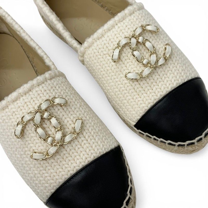 CHANEL アイボリー ブラック フラットシューズ シャネル CHANEL フラットシューズ 靴 シューズ ファブリック レザー
