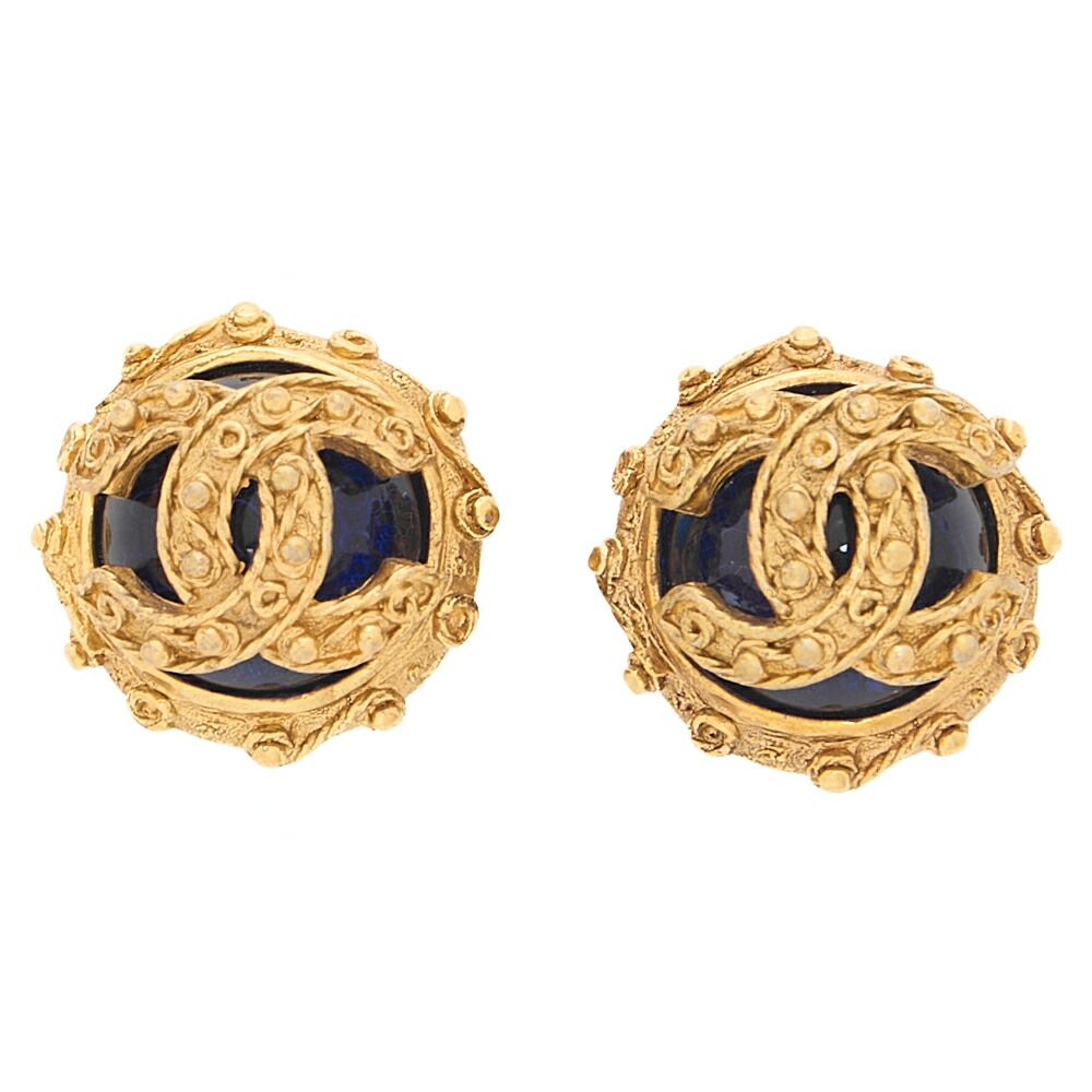 CHANEL シャネル　ココマーク　イヤリング　94A　カラーストン×GP　ネイビー　ゴールド金具　レディース　 ハイブランド【中古】【送料無料】