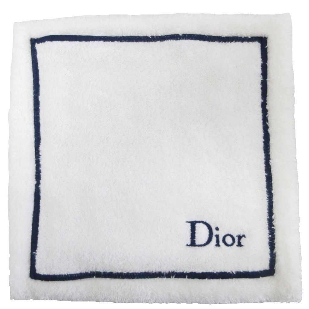 クリスチャンディオール Christian Dior ウォッシュクロス ハンドタオル ハンカチ ロゴ 白 ホワイト 紺 ネイビー