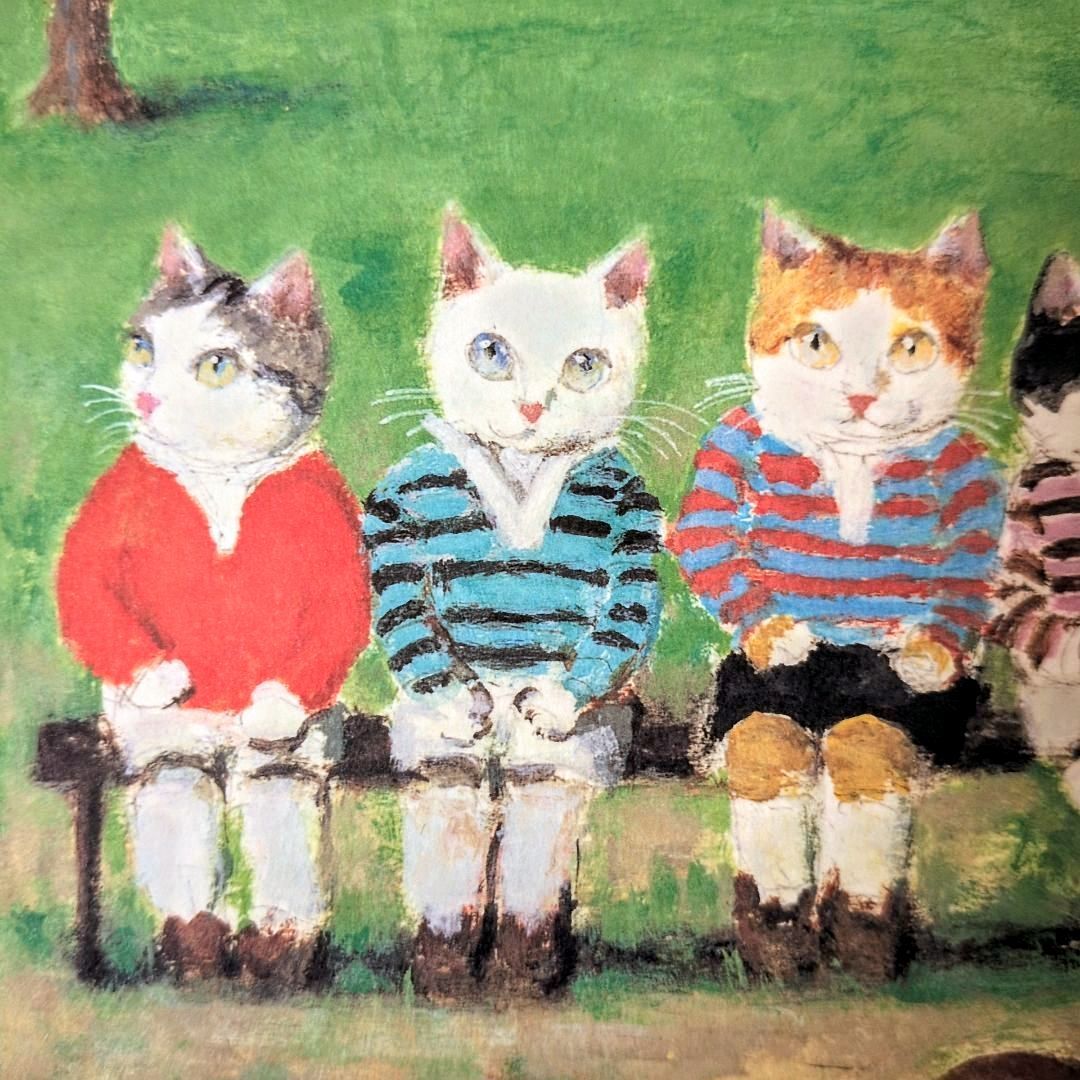 【アート作品】諏訪憲二作 猫の星屑実験室 額装品 極希少】諏訪憲二 『5匹のねこ』1999年 限定版画 猫アート インテリア