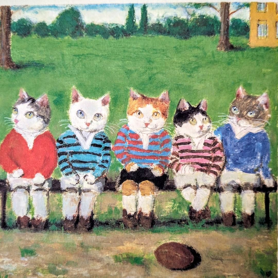 極希少】諏訪憲二 『5匹のねこ』1999年 限定版画 猫アート インテリア 