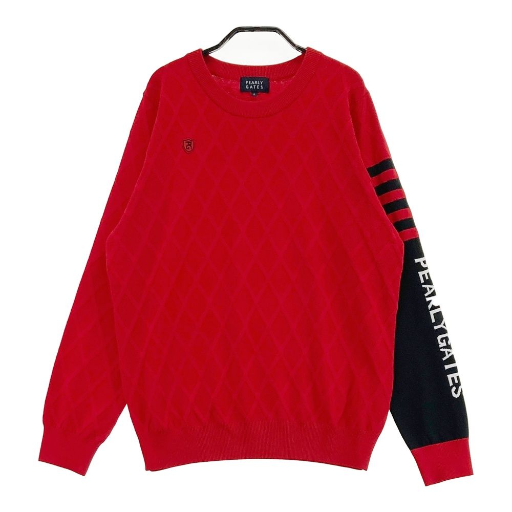 サイズ：2 PEARLY GATES パーリーゲイツ  ニットセーター ダイヤ柄 レッド系 [240101672486] ゴルフウェア レディース ストスト ゴルフ サイズ：2 PEARLY GATES パーリーゲイツ ニットセーター ダイヤ