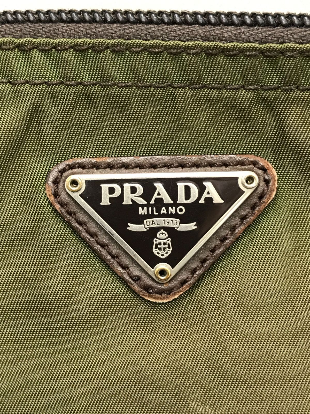 PRADA プラダ ペンケース ポーチ テスートナイロン 三角ロゴ カーキ系