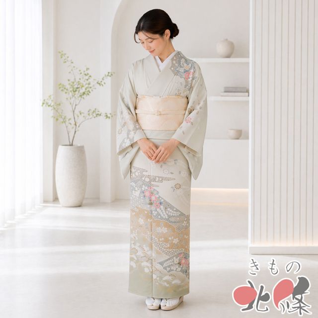 訪問着 着物 中古 正絹 袷 フォーマル 花の図 裏葉柳色 多色 金 身丈164cm 裄66cm L きもの北條 A1353-6 訪問着 着物 中古 正絹 袷 フォーマル 花の図 裏葉柳色 多色 金 身丈