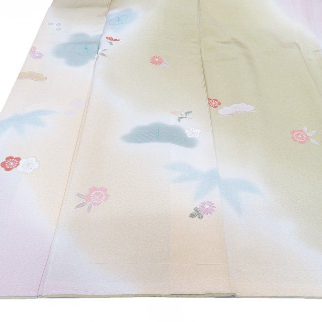 訪問着 着物 中古 正絹 袷 フォーマル 花の図 松 梅 菊 桜 苗色 御所染色 多色 金 身丈163cm 裄64cm L きもの北條 A1353-4 訪問着 着物 中古 正絹 袷 フォーマル 花の図 松 梅 菊 桜 苗色 御所