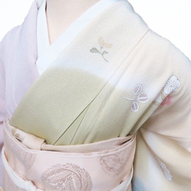 訪問着 着物 中古 正絹 袷 フォーマル 花の図 松 梅 菊 桜 苗色 御所染色 多色 金 身丈163cm 裄64cm L きもの北條 A1353-4 訪問着 着物 中古 正絹 袷 フォーマル 花の図 松 梅 菊 桜 苗色 御所
