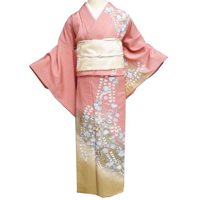 訪問着 着物 中古 正絹 袷 フォーマル 花の図 辻が花 東雲色 多色 金 身丈158cm 裄64cm M きもの北條 A1353-5 訪問着 着物 中古 正絹 袷 フォーマル 花の図 辻が花 東雲色 多色 金