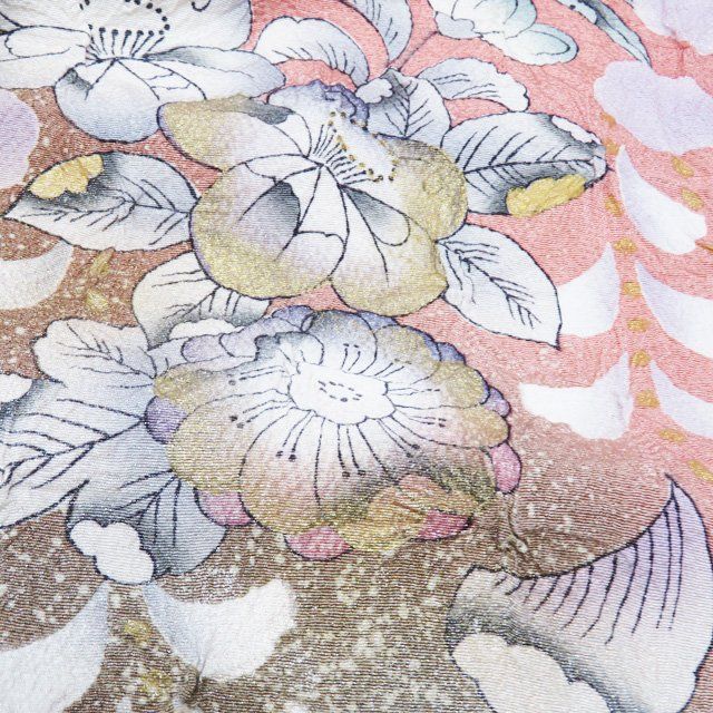 訪問着 着物 中古 正絹 袷 フォーマル 花の図 辻が花 東雲色 多色 金