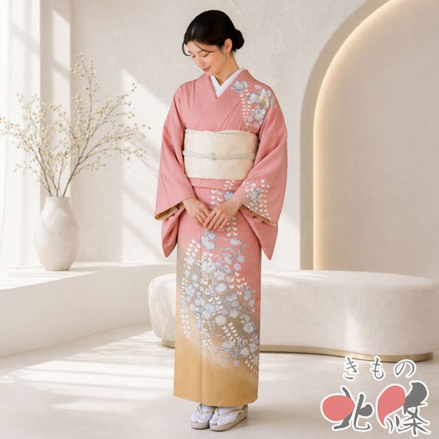 訪問着 着物 中古 正絹 袷 フォーマル 花の図 辻が花 東雲色 多色 金 身丈158cm 裄64cm M きもの北條 A1353-5 訪問着 着物 中古 正絹 袷 フォーマル 花の図 辻が花 東雲色 多色 金