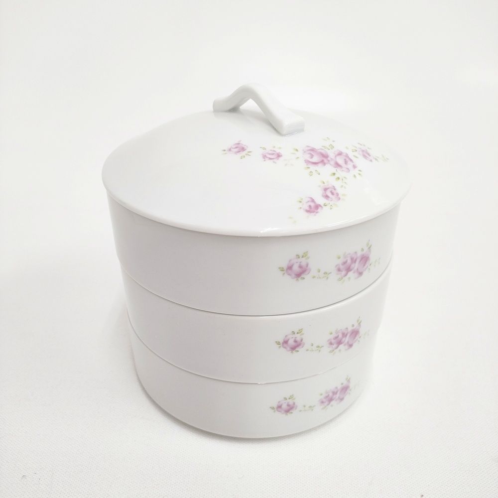 imane イマン 未使用品 浪漫かほり 丸型お重 陶器 皿 ホワイト レディース【中古】6-0407G◎