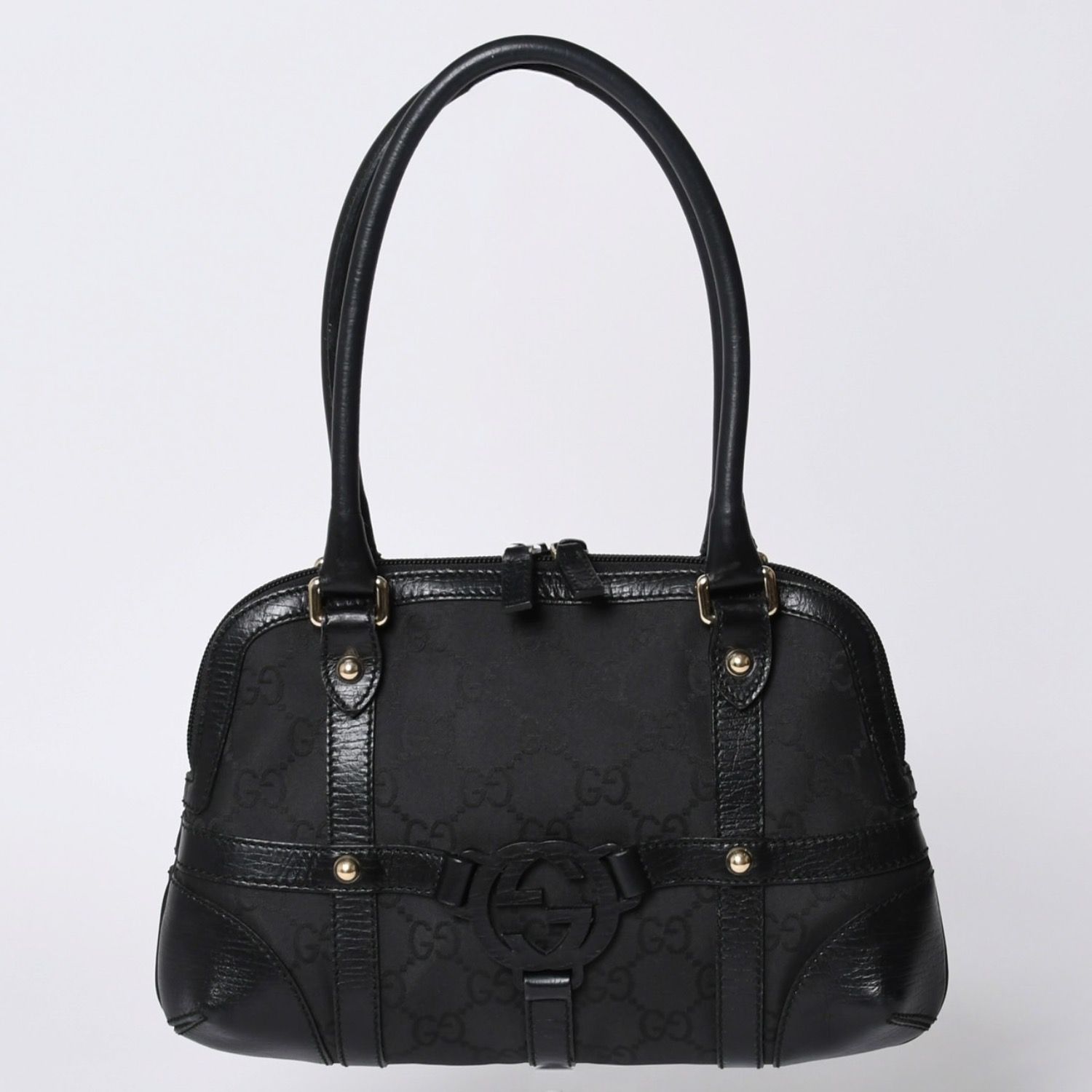 中古 グッチ 30cm シマキャンバス レザー ゴールド金具 ハンドバッグ ワンショルダー ブラック 布袋付 001 4128 GUCCI グッチ インターロッキングG ワンショルダーバッグ 253341