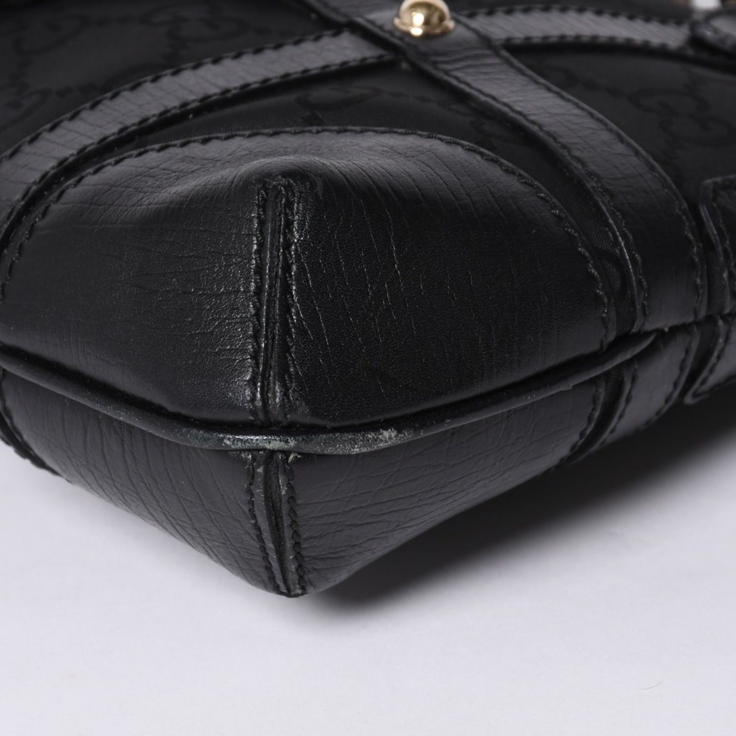 GUCCI ワンショルダー インターロッキングG キャンパス×レザー黒 USED