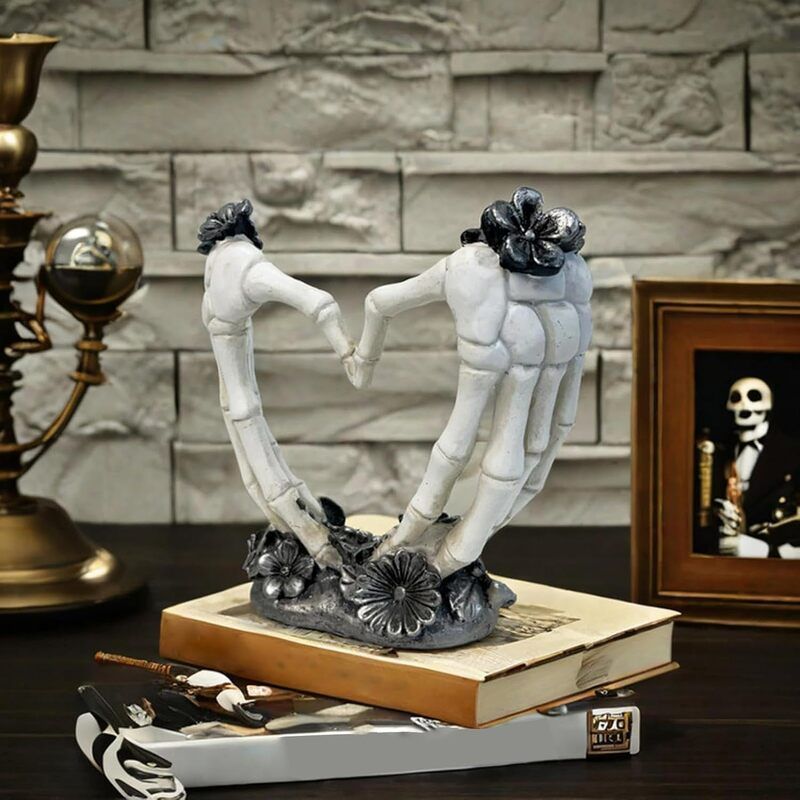 オブジェ オーナメント 置物 装飾品 ハロウィン 骸骨 手骨 スケルトン 手ハート ハートポーズ 花 フラワー 幽霊 鬼 怖い 不気味 クール ス