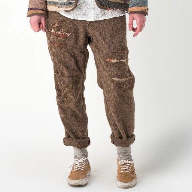 KUON クオン 16AW 日本製 Crash Pants クラッシュ加工 襤褸リペア 