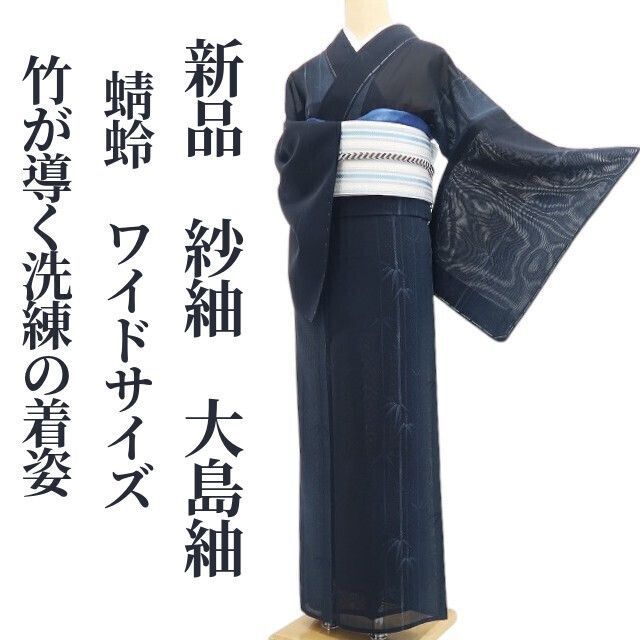 ❁tomihisa❁新品 紗紬 蜻蛉 勝ち虫 夏着物 正絹 仕付け糸付 ワイド