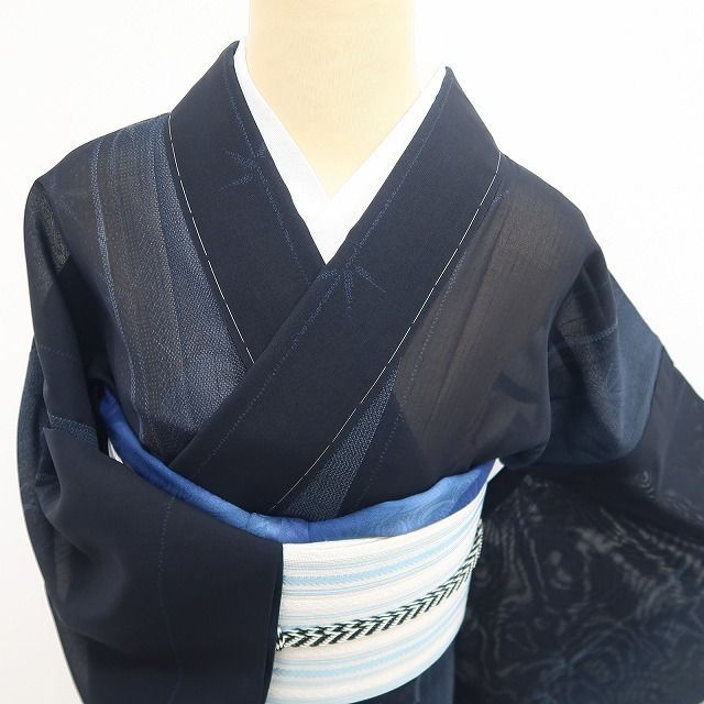 ❁tomihisa❁新品 紗紬 蜻蛉 勝ち虫 夏着物 正絹 仕付け糸付 ワイド