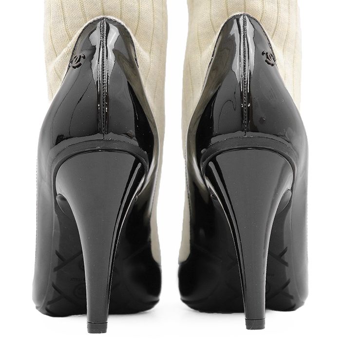 美品】CHANEL シャネル ソックスドッキングエナメルパンプス サイズ 37
