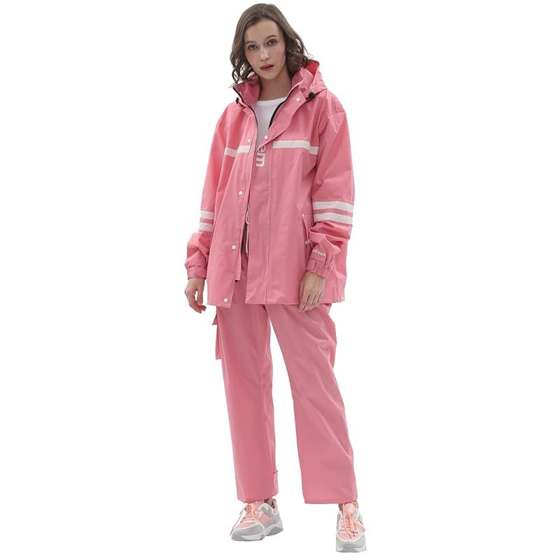 【新品】 [青欣] レインウェア 上下セット メンズ 透湿 レインコート レディース 防風 男女兼用 撥水 カッパ 女性 防水 雨合羽 男性 自転車 バイク 雨着 ゴルフ 釣り 雨具 登山 通勤 通学 梅雨対策 収納袋付き モモイロ S 1