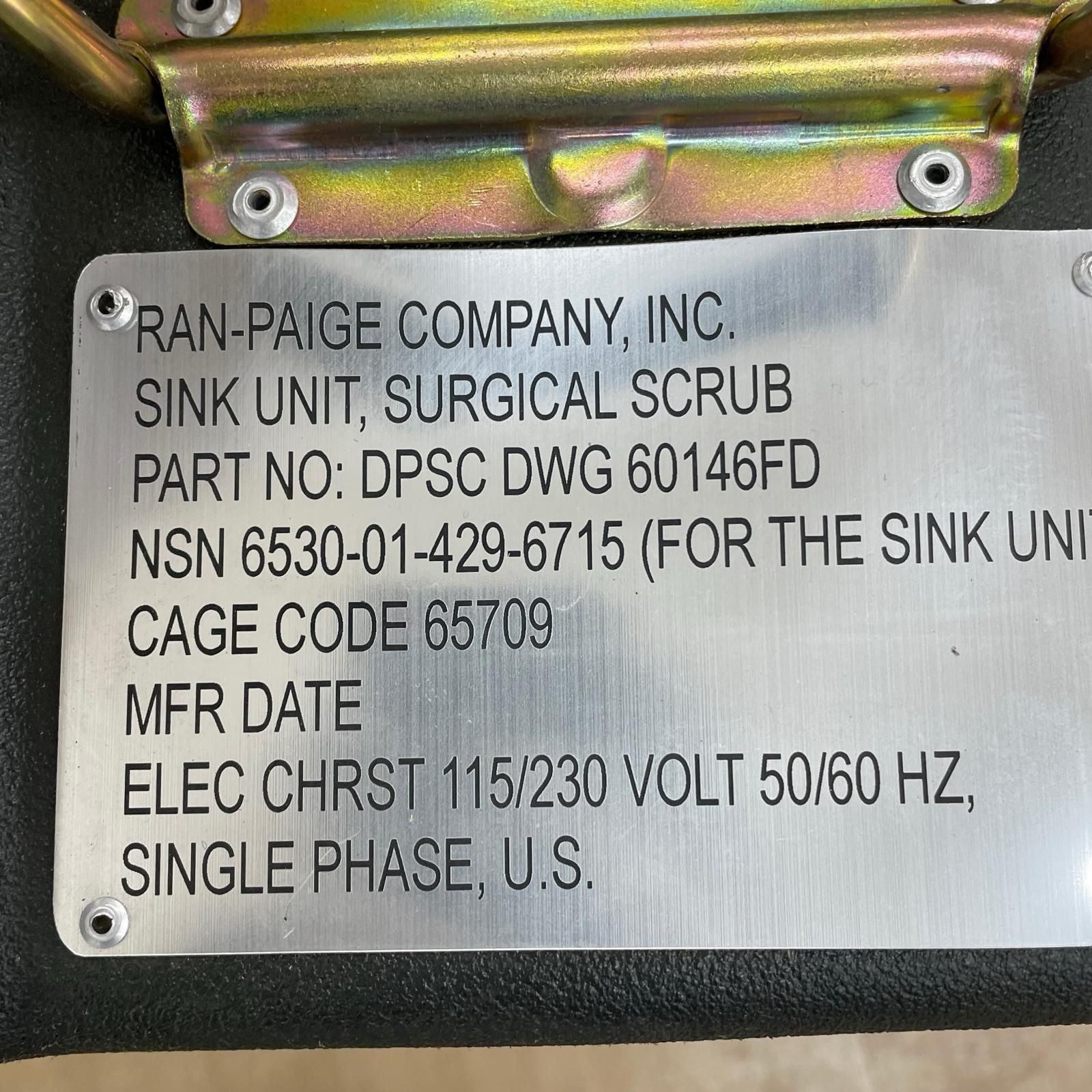SURGICAL SCRUB SINK UNIT DPSC RAN-PAIGE COMPANY 携帯型シンク DWG