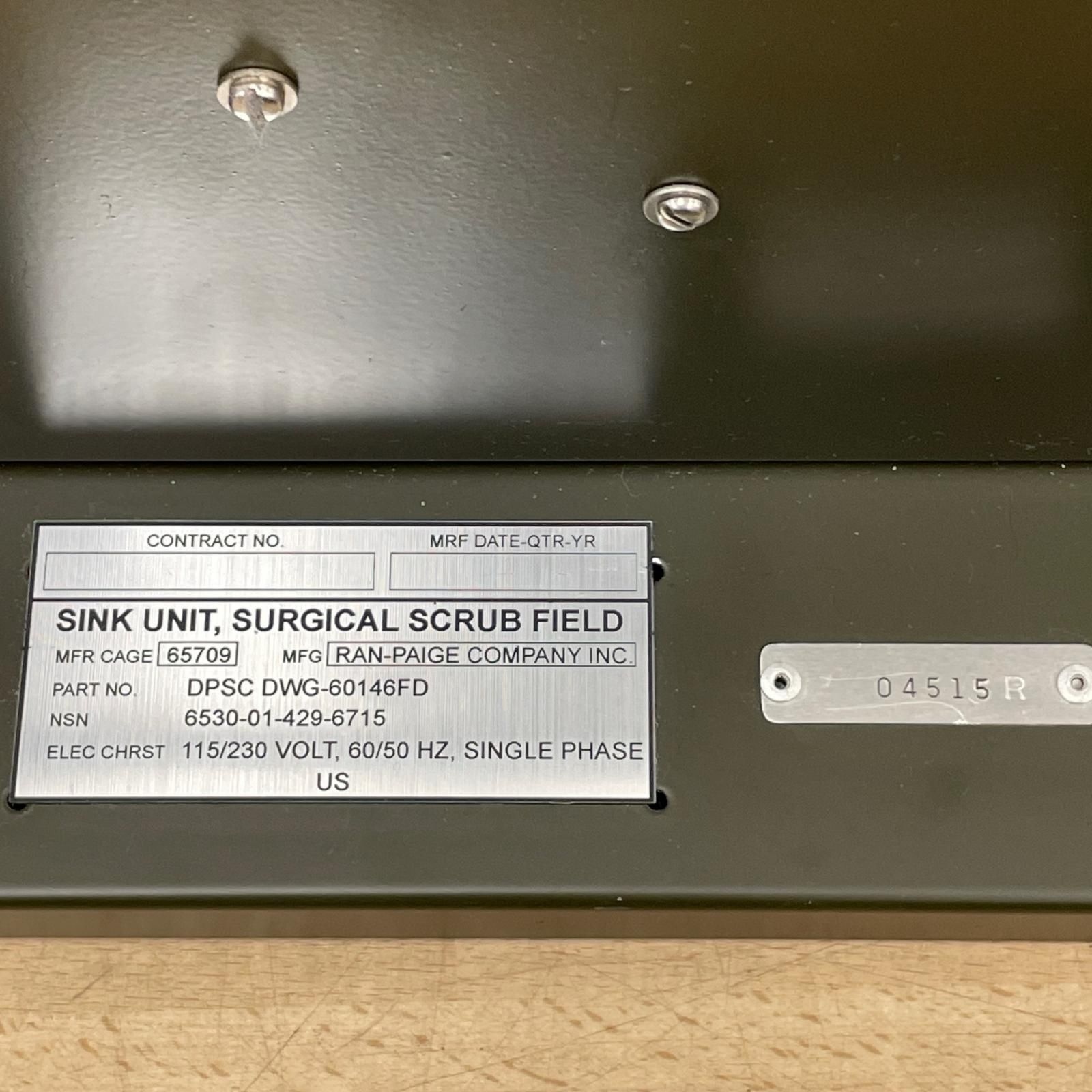 SURGICAL SCRUB SINK UNIT DPSC RAN-PAIGE COMPANY 携帯型シンク DWG