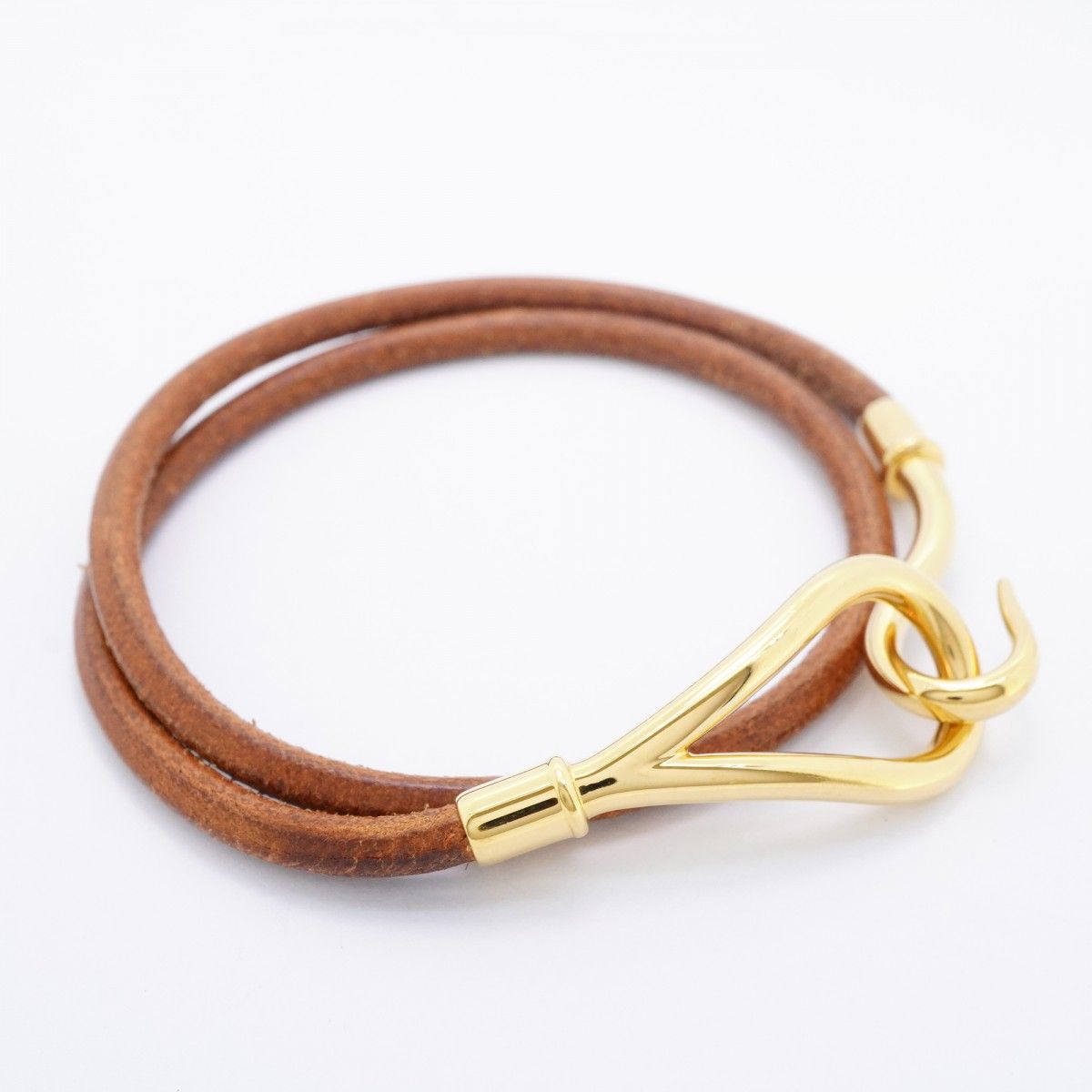 6jdb0419-k】エルメス ブレスレット ジャンボフック GPメッキ レザー
