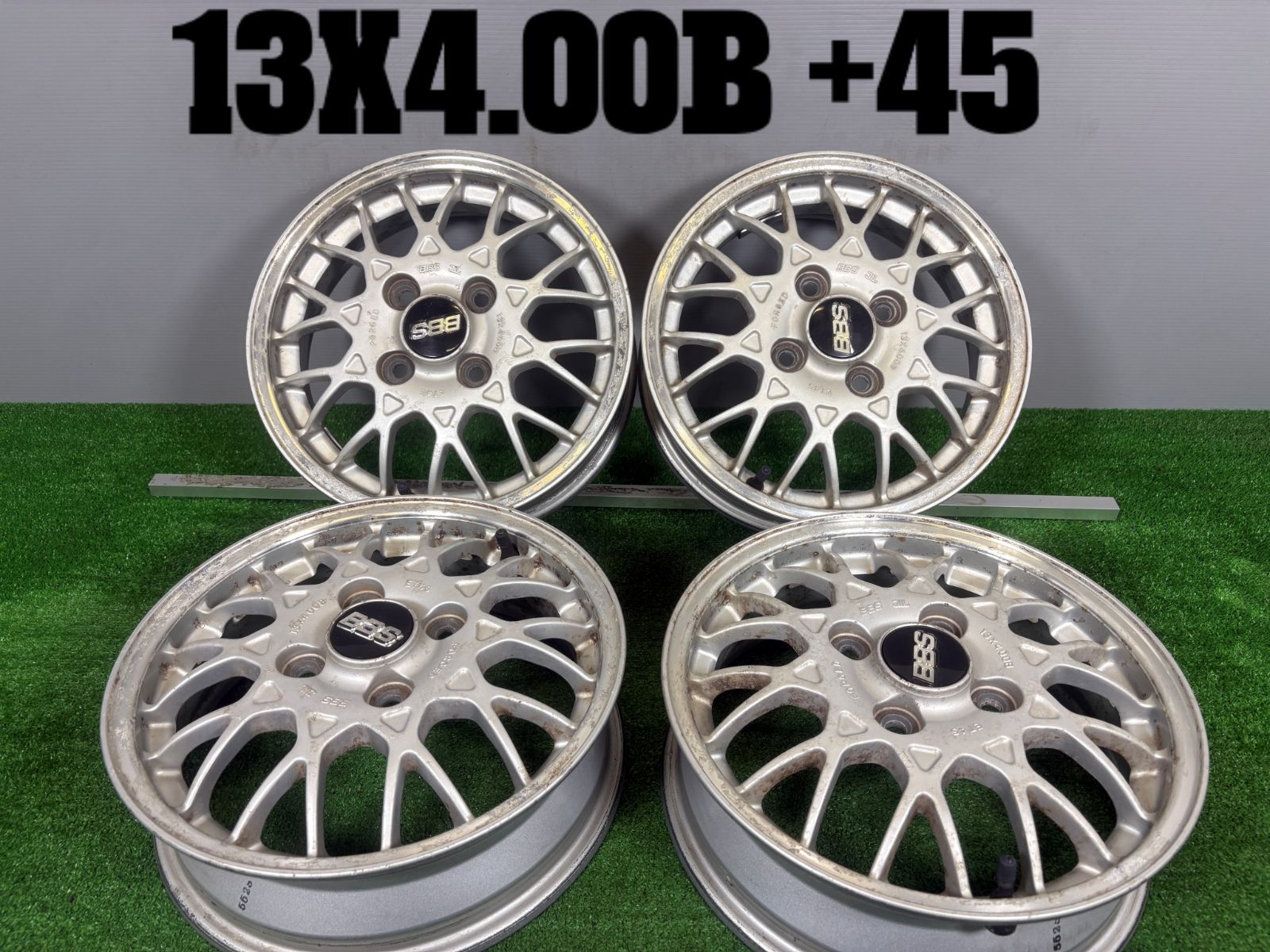 送料無料★13x4.00B +45 4穴 PCD100 BBS 4本 中古 アルミ ホイール TB1205