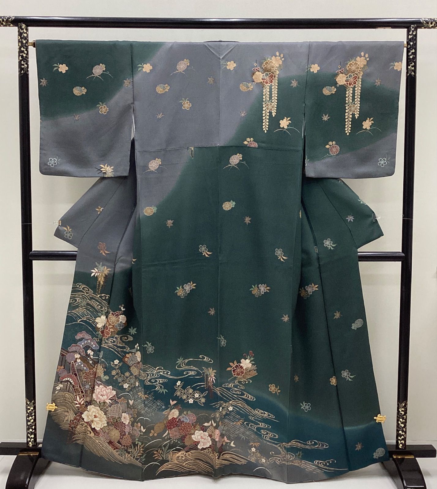 中古品 未使用 袷着物 訪問着 深緑色 正絹 裄65.5 R735 - メルカリ