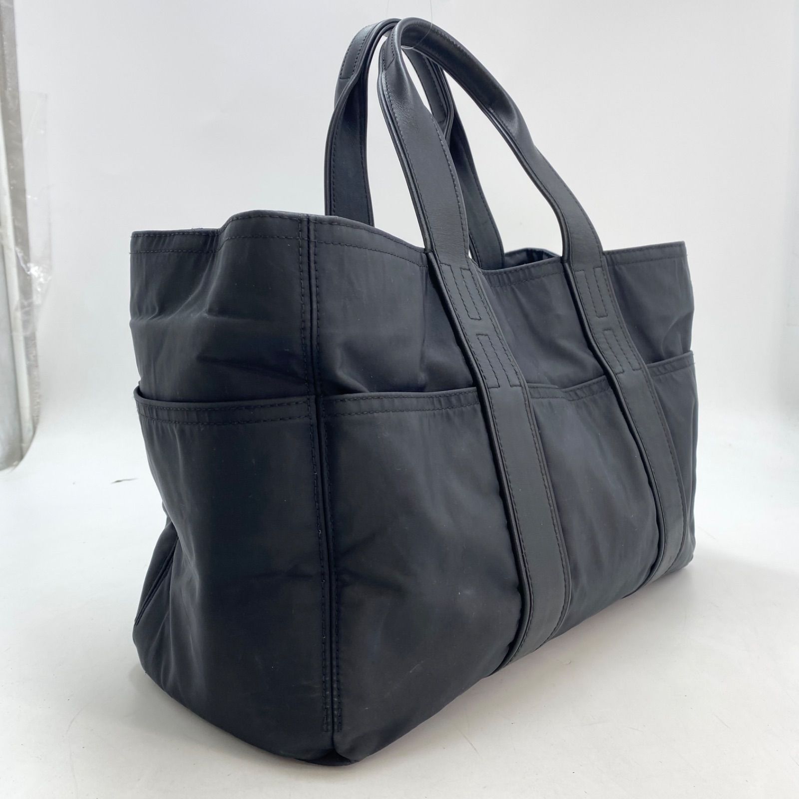 エルメス アカプルコ レザー ナイロン ハンド トートバッグ 黒 GD390 