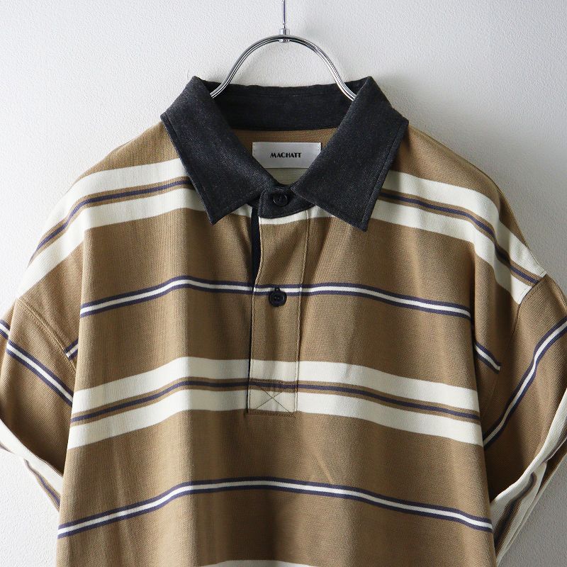 MACHATT マチャット　ボーダーラガーシャツ　ベージュ マチャット MACHATT ボーダーラガーシャツ ｜ベージュ トップス