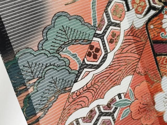 平和屋着物＊夏物 黒留袖 絽 御所車鴛鴦草花文 暈し染め 金彩 洗える