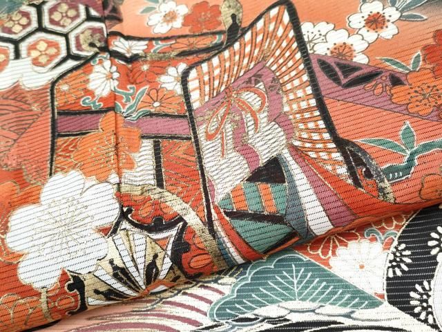 平和屋着物＊夏物 黒留袖 絽 御所車鴛鴦草花文 暈し染め 金彩 洗える