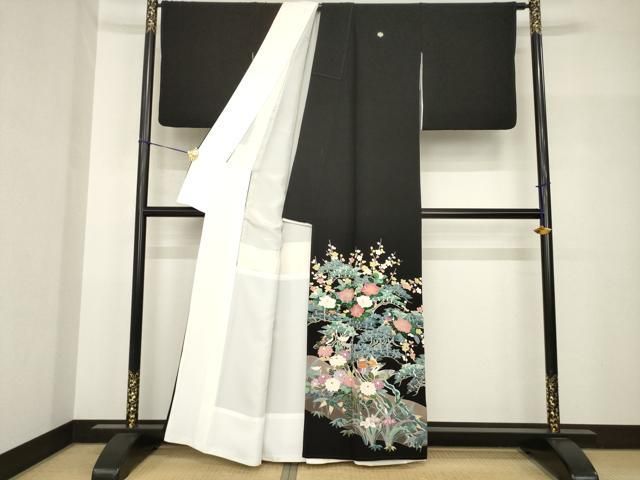 平和屋着物●豪華黒留袖　友禅　作家物　花鳥文　正絹　逸品　AABH8449ck 平和屋着物○豪華黒留袖 友禅 作家物 花鳥文 正絹 逸品 AABH8449ck