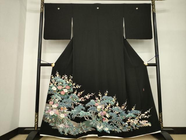 平和屋着物●豪華黒留袖　友禅　作家物　花鳥文　正絹　逸品　AABH8449ck 平和屋着物○豪華黒留袖 友禅 作家物 花鳥文 正絹 逸品 AABH8449ck
