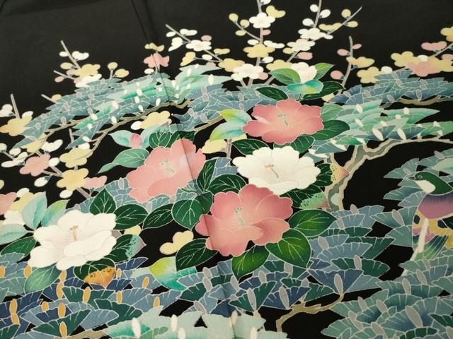 平和屋着物●豪華黒留袖　友禅　作家物　花鳥文　正絹　逸品　AABH8449ck 平和屋着物○豪華黒留袖 友禅 作家物 花鳥文 正絹 逸品 AABH8449ck