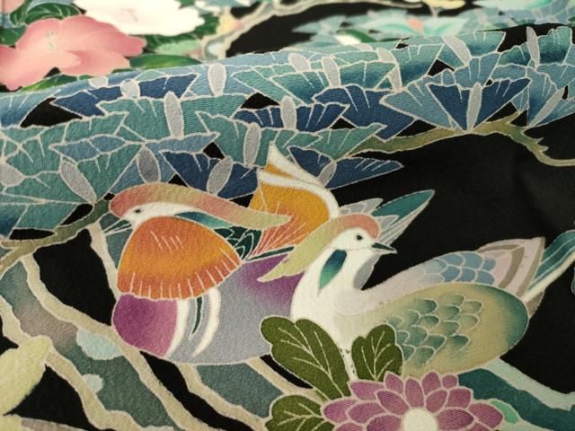 平和屋着物●豪華黒留袖　友禅　作家物　花鳥文　正絹　逸品　AABH8449ck 平和屋着物○豪華黒留袖 友禅 作家物 花鳥文 正絹 逸品 AABH8449ck