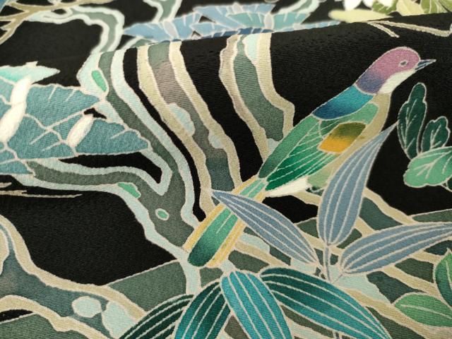 平和屋着物●豪華黒留袖　友禅　作家物　花鳥文　正絹　逸品　AABH8449ck 平和屋着物○豪華黒留袖 友禅 作家物 花鳥文 正絹 逸品 AABH8449ck