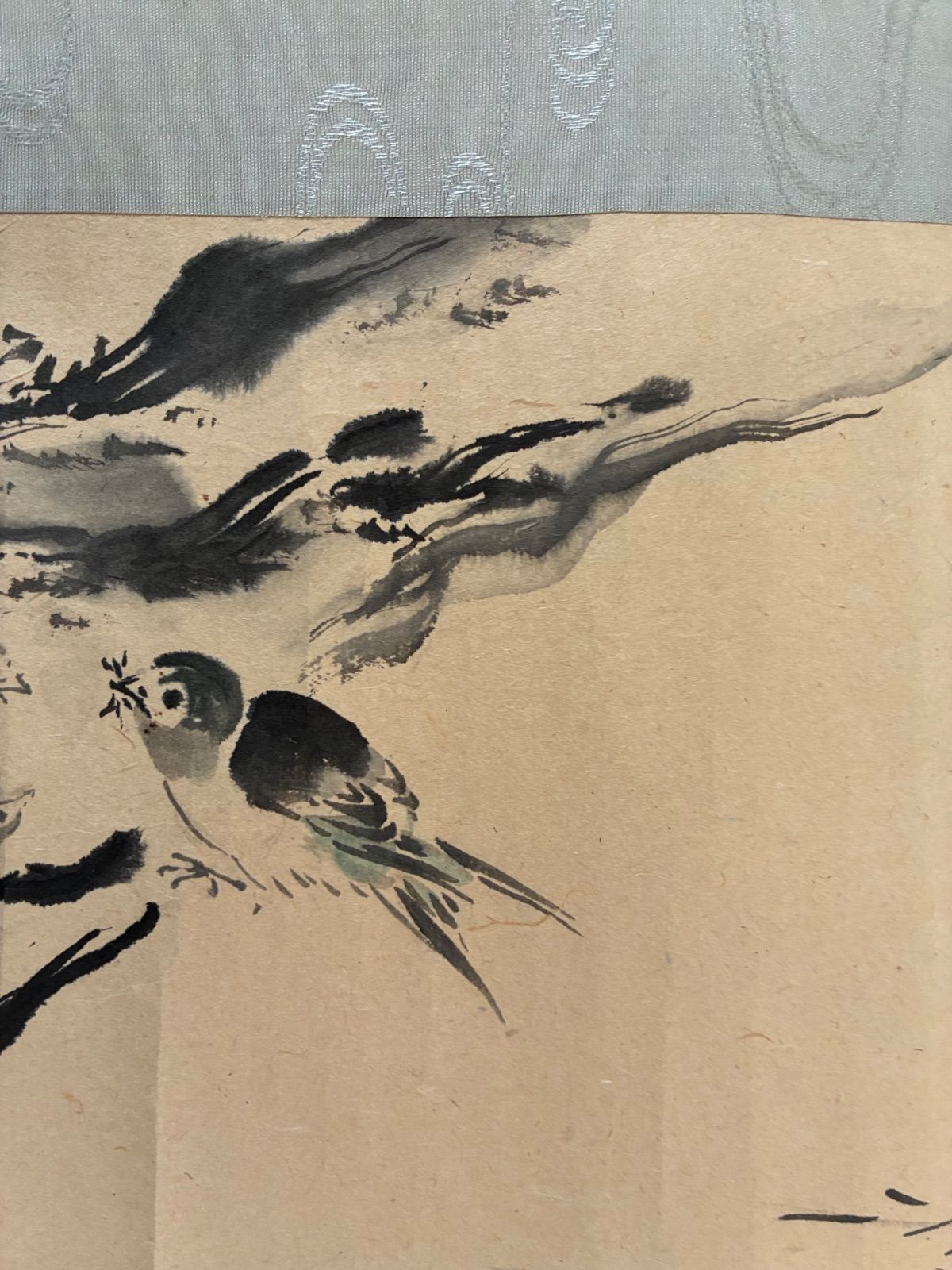 掛け軸　つばめ　燕　柳　法眼如川筆　骨董品　古美術　レトロ　美術品 古美術 掛軸 水墨画 柳に燕 柳燕図 茶道具 茶室 掛物 日本画