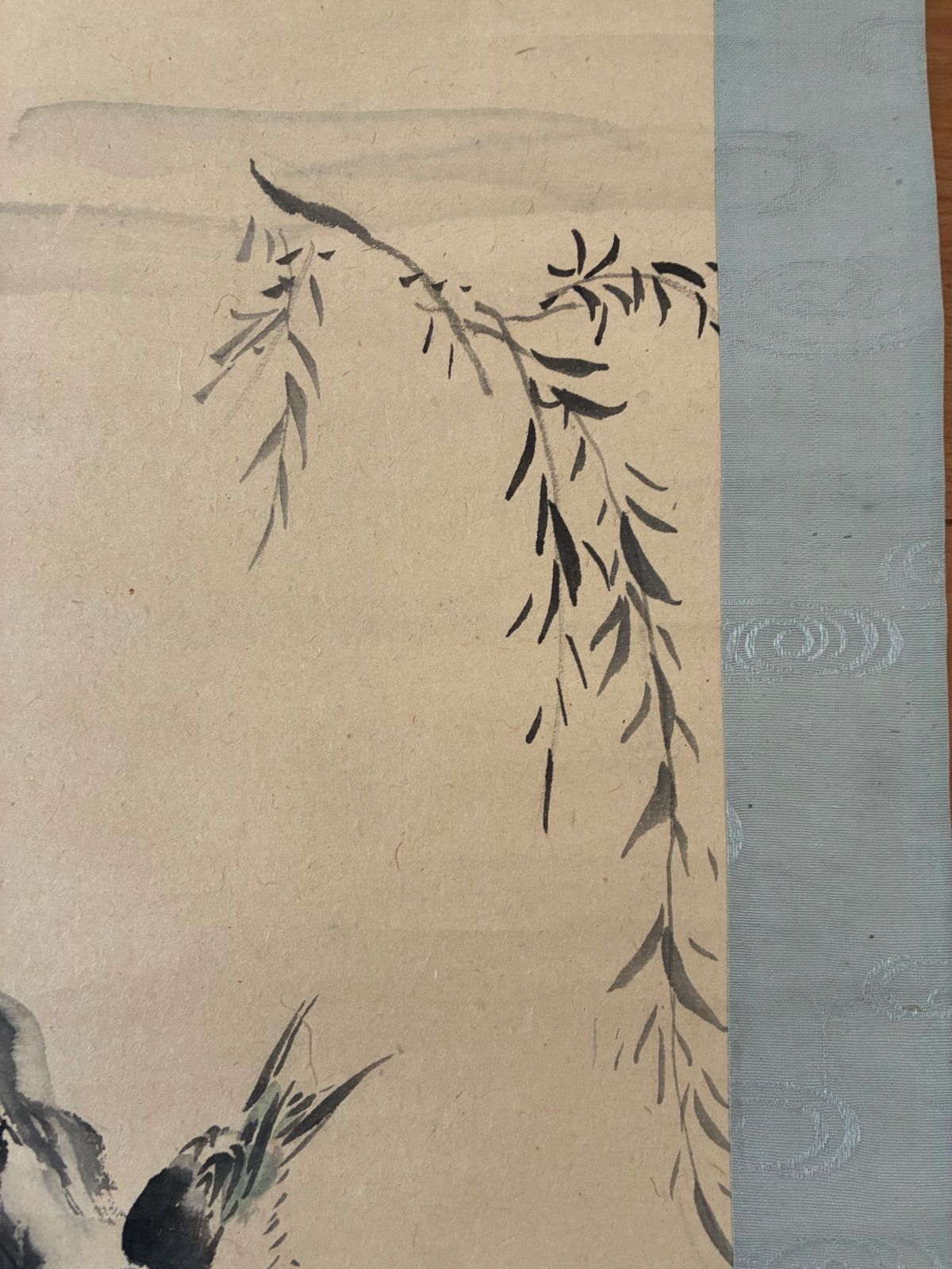 掛け軸　つばめ　燕　柳　法眼如川筆　骨董品　古美術　レトロ　美術品 古美術 掛軸 水墨画 柳に燕 柳燕図 茶道具 茶室 掛物 日本画