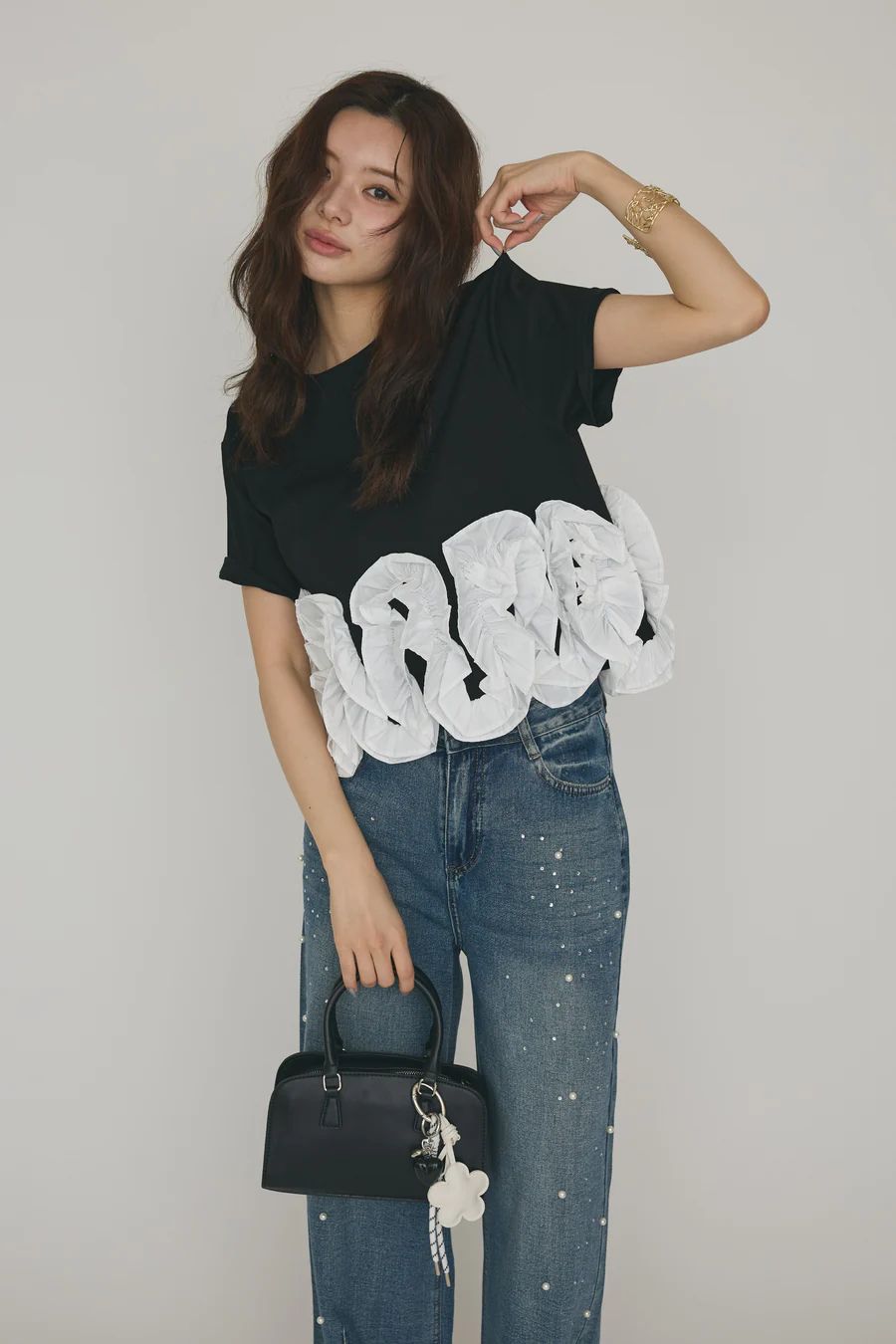 フリルウェーブヘムカットTシャツ 黒 frene フラーネ lumier - メルカリ