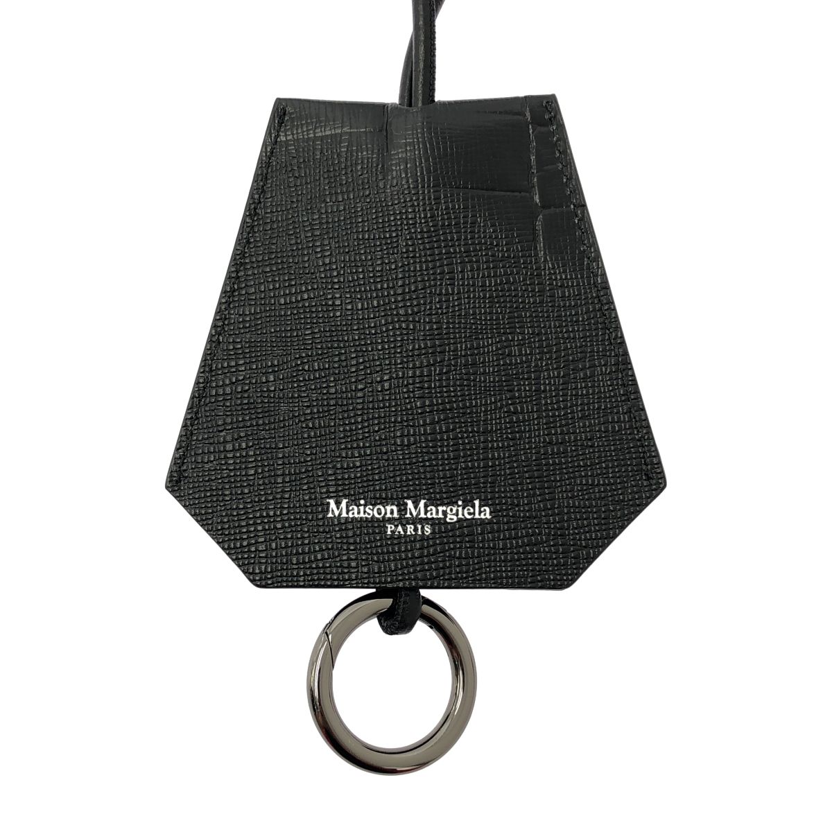 【美品】  Maison Margiela / メゾンマルジェラ | レザー クロコダイル柄 クロシェット ネックストラップ キーホルダー | ブラック 美品】 Maison Margiela / メゾンマルジェラ | レザー クロコダイル柄