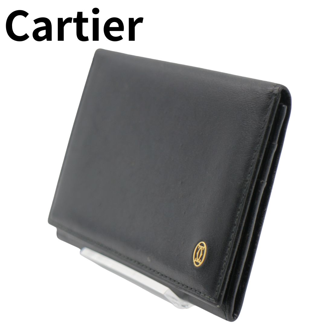 Cartier カルティエ 二つ折り カードケース 定期入れ 黒 レザー ロゴ 